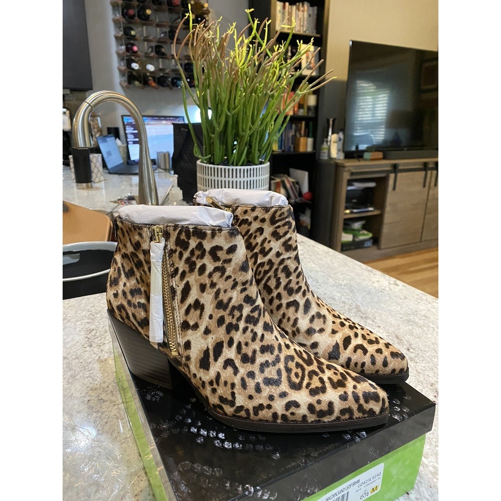 Sam Edelman Walden Leopard Print Calf Hair Ankle Pointed Toe Block Heel 6.5 - Picture 7 of 8